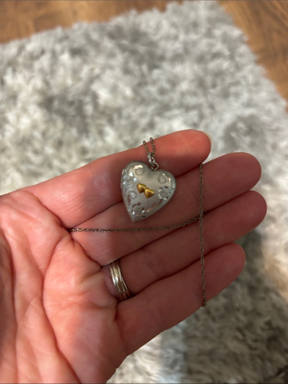 Heart Locket Pendant Necklace in Silver and Gold Accent